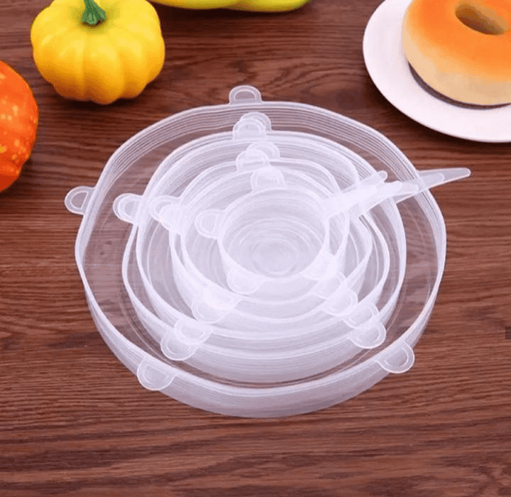 Set Of 6 Round Silicone Stretch Lids, Transparent Silicone Food Sealing Cover, Reusable Durable Food Storage Covers for Bowls, Cups, Cans Set Of 6 Round Silicone Stretch Lids, Transparent Silicone Food Sealing Cover, Reusable Durable Food Storage Covers for Bowls, Cups, Cans